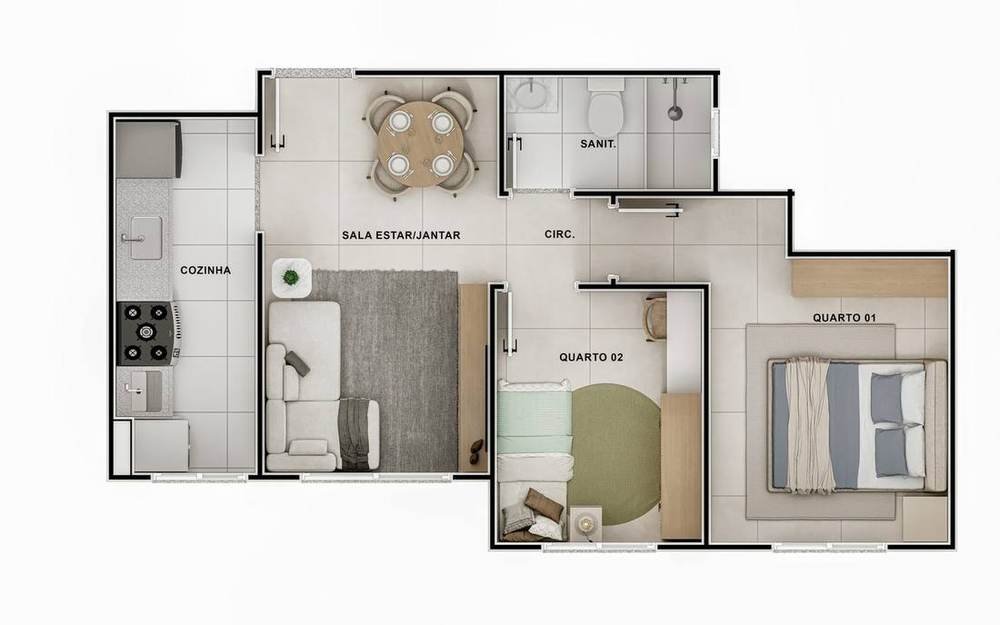 Planta do apartamento tipo 02 do Vertex Getúlio